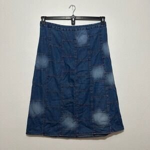 Studio West Denim Patchwork Blue Jean Long Skirt Womens Size XXL Vintage Western